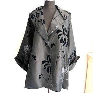 NWT Dorman Boutique Black Blazer Rain Jacket with Velvet Floral Detail Size 2XL